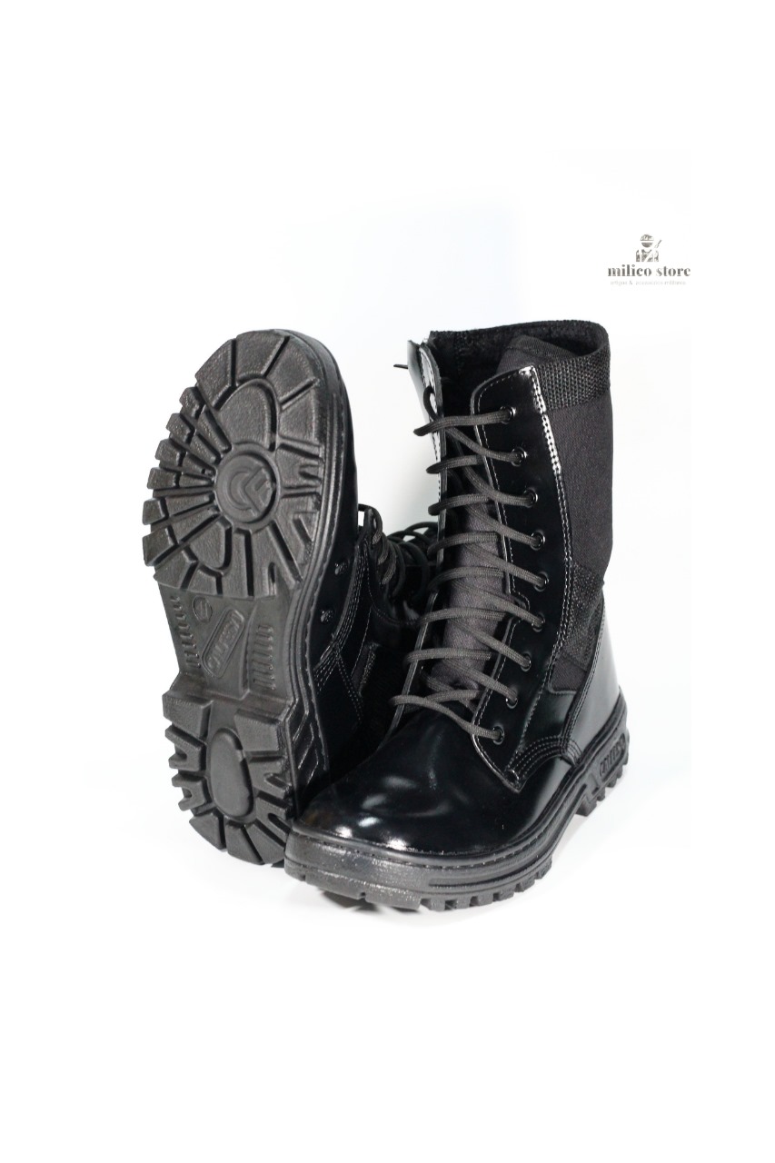 Coturno Militar Cano Super Alto em Couro Envernizado