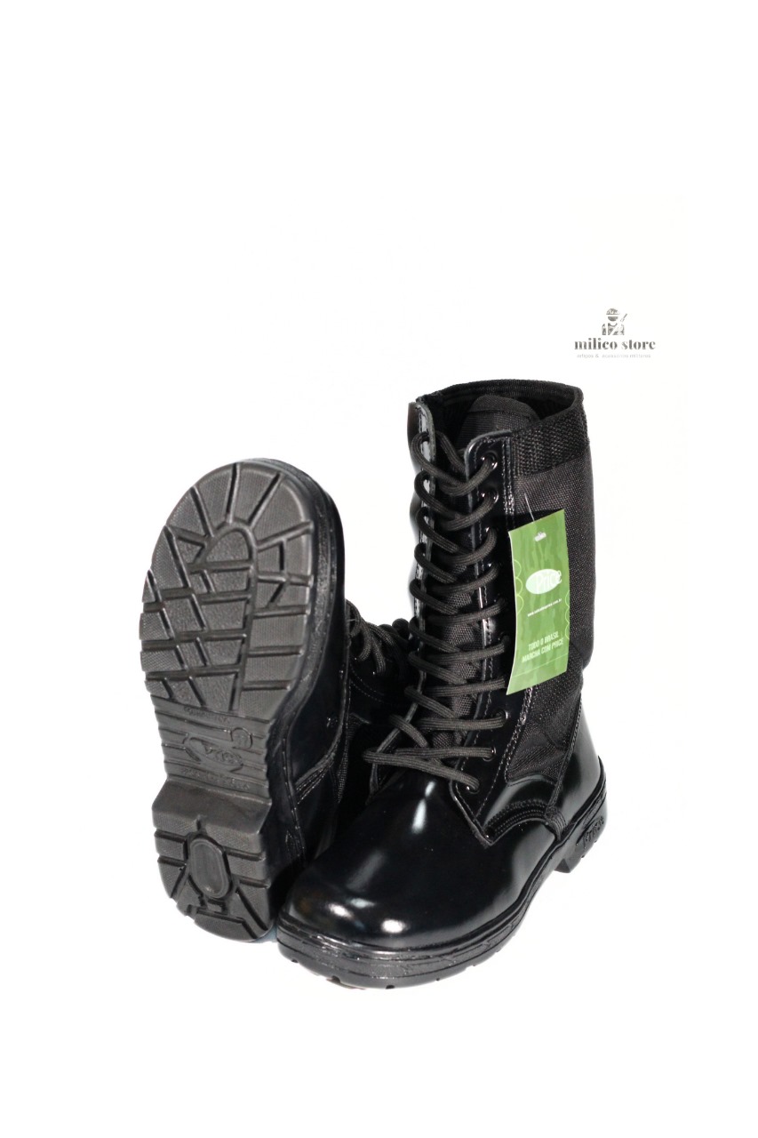 Coturno Militar Cano Alto em Couro Brilhante